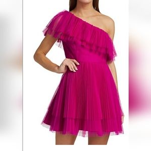 ML Monique Lhuillier One-Shoulder Tulle Cocktail Dress